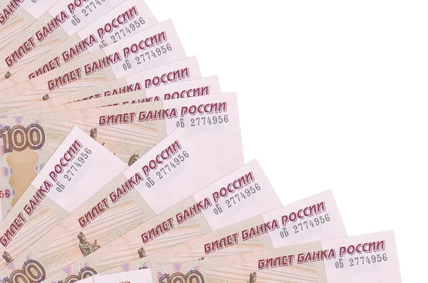100 Ryska Rubel Räkningar Ligger Isolerade Vit Bakgrund Med Kopia — Stockfoto