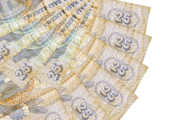 25 Mısır kuruşu banknotları beyaz arka planda izole bir şekilde duruyor. Fan şeklinde fotokopi alanı da yakın planda. Finansal işlemler kavramı
