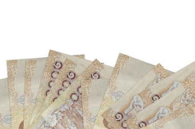 1000 Tayland baht banknotu beyaz arka planda, kopya alanı ile birlikte ekranın alt tarafında bulunur. Paralı iş kavramları için arkaplan afişi şablonu