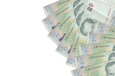 20 Tayland Baht banknotu beyaz arka planda fotokopi alanı ile izole bir şekilde duruyor. Zengin yaşam kavramsal geçmişi. Büyük miktarda ulusal para birimi zenginliği