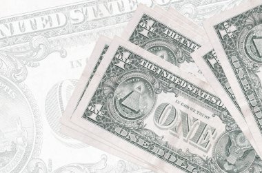1 Amerikan doları banknotları büyük yarı şeffaf banknotların arka planında duruyor. Ulusal para biriminin soyut sunumu. İş konsepti