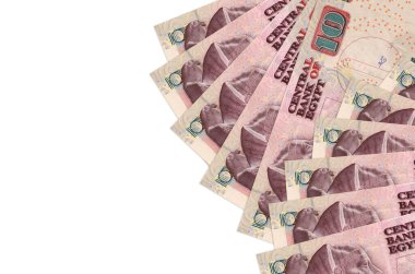 10 Mısır sterlinli banknotlar beyaz arka planda fotokopi alanı ile izole edilmiş. Zengin yaşam kavramsal geçmişi. Büyük miktarda ulusal para birimi zenginliği