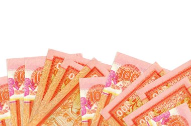 Ekranın alt tarafında 100 Sri Lanka rupisi var. Beyaz arka planda izole edilmiş ve fotokopi alanı var. Paralı iş kavramları için arkaplan afişi şablonu