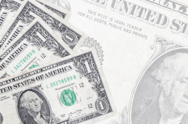 1 Amerikan doları banknotları büyük yarı şeffaf banknotların arka planında duruyor. Kopyalama alanı olan soyut iş arkaplanı