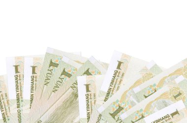 Ekranın alt tarafında 1 Çin yuan banknotu var. Beyaz arka planda, kopyalama alanı ile izole edilmiş. Paralı iş kavramları için arkaplan afişi şablonu