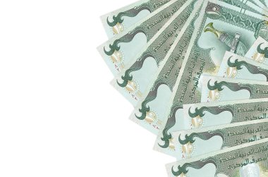 10 BAE dirhem banknotları beyaz arka planda fotokopi alanı ile izole edilmiş yatar. Zengin yaşam kavramsal geçmişi. Büyük miktarda ulusal para birimi zenginliği