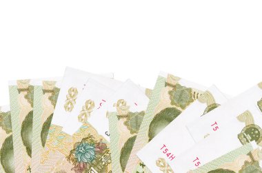 Ekranın alt tarafında 1 Çin yuan banknotu var. Beyaz arka planda, kopyalama alanı ile izole edilmiş. Paralı iş kavramları için arkaplan afişi şablonu