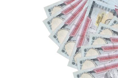 1000 Nepal Rupisi banknotları beyaz arka planda fotokopi alanı ile izole bir şekilde duruyor. Zengin yaşam kavramsal geçmişi. Büyük miktarda ulusal para birimi zenginliği