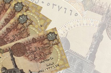 1 Mısır sterlini banknotları büyük yarı şeffaf banknotların arka planında duruyor. Kopyalama alanı olan soyut iş arkaplanı