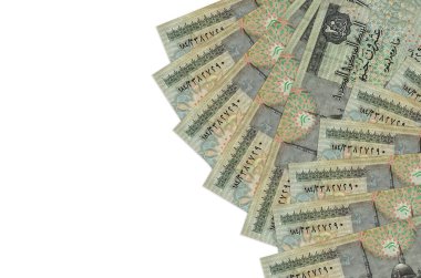 20 Mısır sterlinli banknotlar beyaz arka planda fotokopi alanı ile izole edilmiş. Zengin yaşam kavramsal geçmişi. Büyük miktarda ulusal para birimi zenginliği