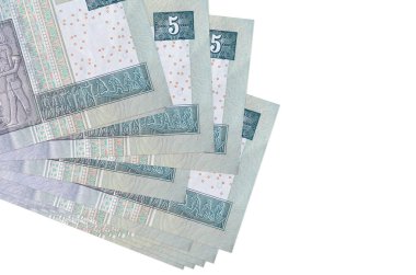 5 Mısır sterlinli banknotlar küçük gruplar halinde ya da beyaz paketler halinde bulunur. Kopyalama alanı olan bir model. İş ve para değişimi kavramı