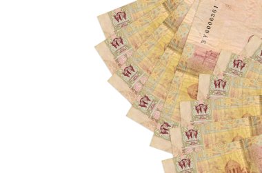 2 Ukrayna hrivniası banknotları beyaz arka planda fotokopi uzayı ile izole edilmiş yatar. Zengin yaşam kavramsal geçmişi. Büyük miktarda ulusal para birimi zenginliği
