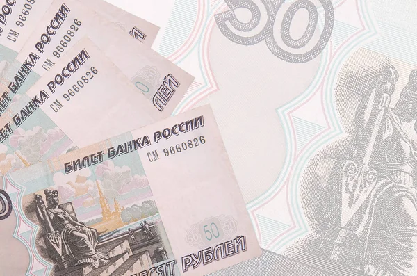 Російських Рублів Лежать Фоні Великої Напівпрозорої Банкноти Abstract Business Background — стокове фото