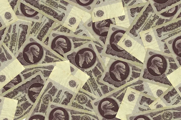 25 Rus rublesi büyük bir yığın halinde duruyor. Zengin yaşam kavramsal geçmişi. Büyük miktarda para.