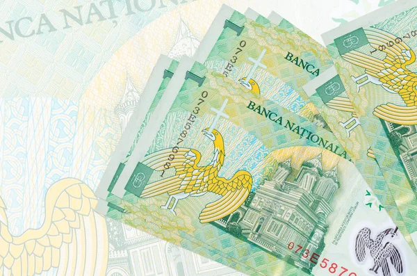 Los Billetes Leu Rumanos Encuentran Pila Sobre Fondo Del Billete — Foto de Stock