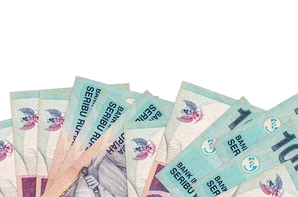 1000张印尼盾钞票躺在屏幕底部 与白色背景隔离 并留有复制空间 带有货币的商业概念的背景横幅模板 — 图库照片