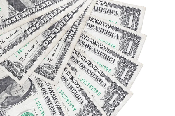 Dollar Biljetten Ligt Geïsoleerd Witte Achtergrond Met Kopieerruimte Gestapeld Ventilatorvorm — Stockfoto