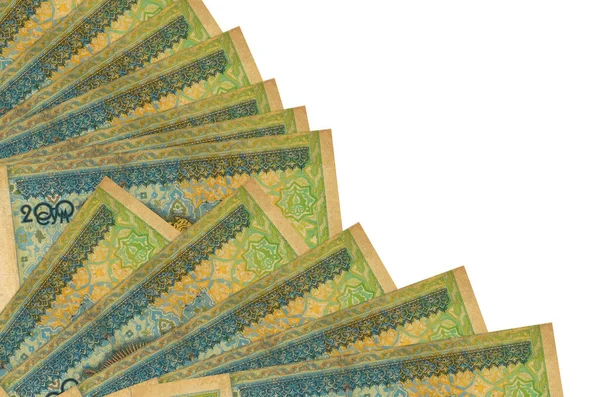 200 Usbekische Som Banknoten Liegen Isoliert Auf Weißem Hintergrund Kopierraum — Stockfoto