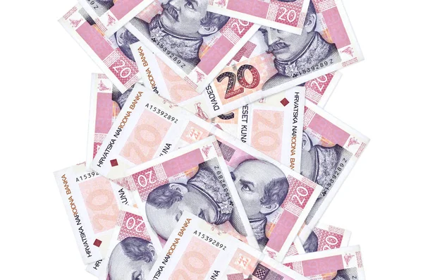 Banconote Kuna Croate Che Volano Isolate Sul Bianco Molte Banconote — Foto Stock