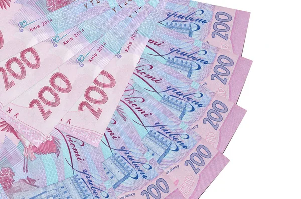 200 Oekraïense Hryvnias Biljetten Ligt Geïsoleerd Witte Achtergrond Met Kopieerruimte — Stockfoto