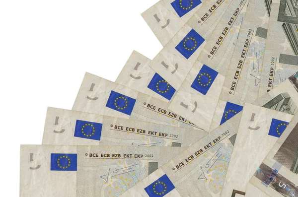 Fünf Euro Scheine Liegen Unterschiedlicher Reihenfolge Isoliert Auf Weißem Grund — Stockfoto