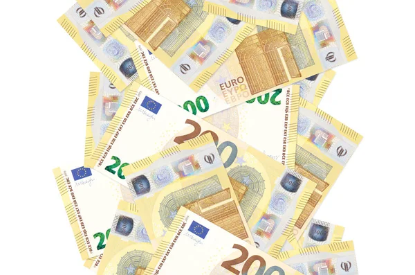 Διακόσια Χαρτονομίσματα Των 200 Ευρώ Πετάγονται Απομονωμένα Στα Λευκά Πολλά — Φωτογραφία Αρχείου
