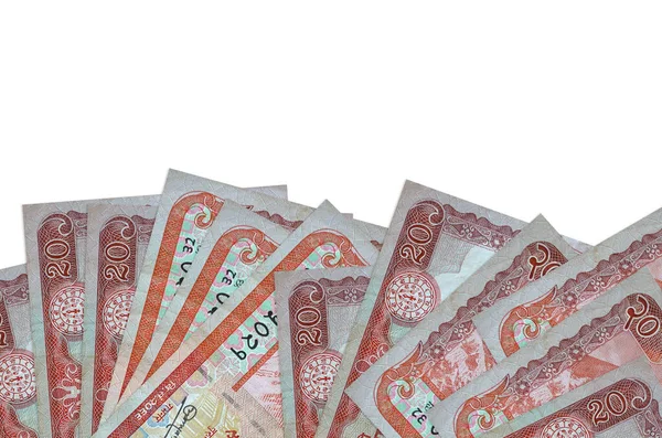 Ekranın alt tarafında 20 Nepal rupi banknot var. Beyaz arka planda izole edilmiş ve fotokopi alanı var. Paralı iş kavramları için arkaplan afişi şablonu