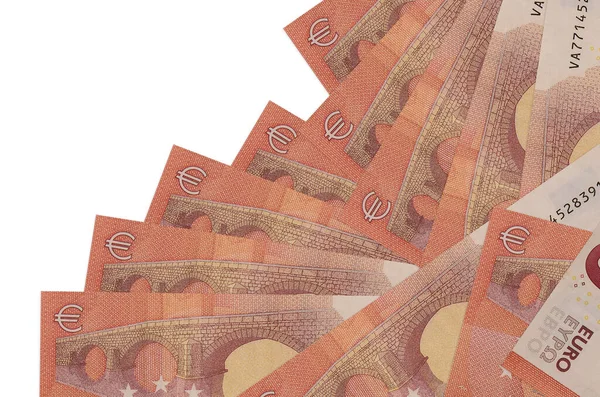 Χαρτονομίσματα Των Ευρώ Βρίσκονται Διαφορετική Σειρά Απομονωμένα Στα Λευκά Τοπική — Φωτογραφία Αρχείου
