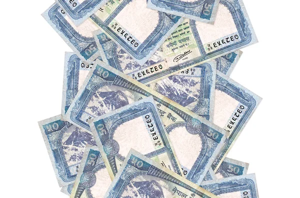 Nepalesische Rupien Scheine Flogen Vereinzelt Auf Weiß Herunter Viele Banknoten — Stockfoto