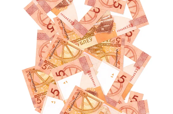 Белорусских Рублей Векселей Развевающихся Белому Многие Банкноты Падают Белой Копией — стоковое фото
