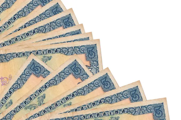Oekraïense Hryvnias Biljetten Ligt Geïsoleerd Witte Achtergrond Met Kopieerruimte Gestapeld — Stockfoto
