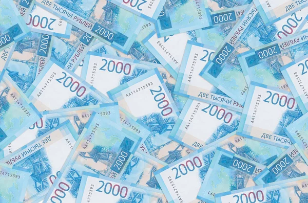 2000 Rublos Rusos Billetes Encuentra Gran Pila Vida Rica Fondo — Foto de Stock
