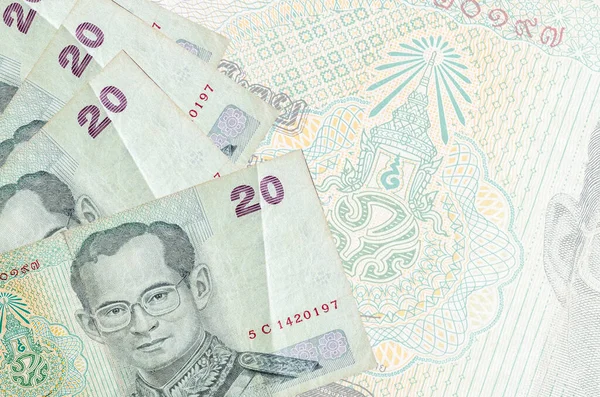 Thailändska Baht Sedlar Ligger Stack Bakgrund Stora Halvgenomskinliga Sedlar Abstrakt — Stockfoto