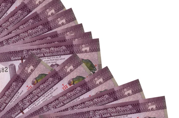 500 Sri Lanka rupi banknotları beyaz arka planda izole edilmiş, fotokopi alanı da pervaneye yakın duruyor. Maaş zamanı kavramı veya finansal işlemler