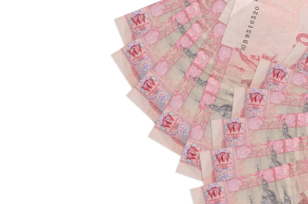 Ukrajinské Hryvnias Bankovky Leží Izolované Bílém Pozadí Kopírovacím Prostorem Konceptuální — Stock fotografie