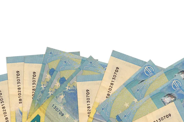 Евро Банкноты Лежат Нижней Части Экрана Изолированы Белом Фоне Копировальным — стоковое фото