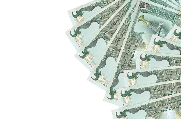 10 BAE dirhem banknotları beyaz arka planda fotokopi alanı ile izole edilmiş yatar. Zengin yaşam kavramsal geçmişi. Büyük miktarda ulusal para birimi zenginliği