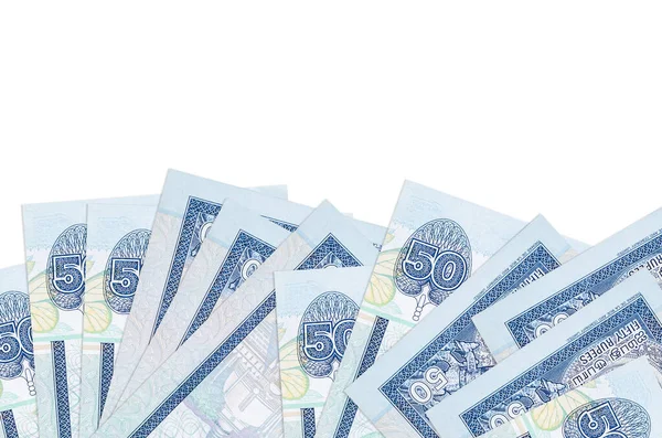 50スリランカのルピー札は コピースペースのある白い背景に隔離された画面の下側にあります お金でビジネスコンセプトのための背景バナーテンプレート — ストック写真