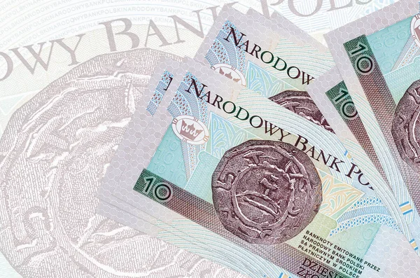 Polskich Złotych Leży Stosach Tle Dużego Półprzezroczystego Banknotu Streszczenie Prezentacji — Zdjęcie stockowe