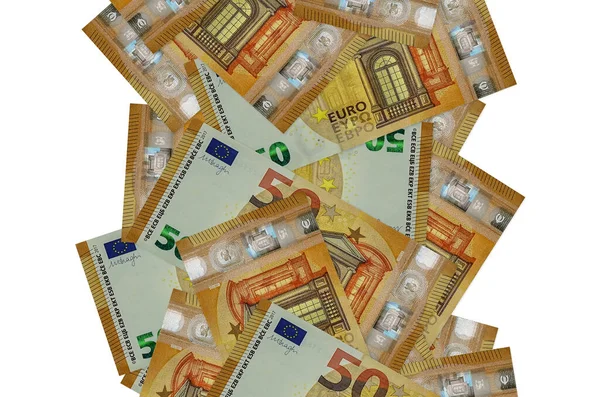 Banknotów Euro Lecących Samotnie Białym Wiele Banknotów Spadających Białą Przestrzenią — Zdjęcie stockowe