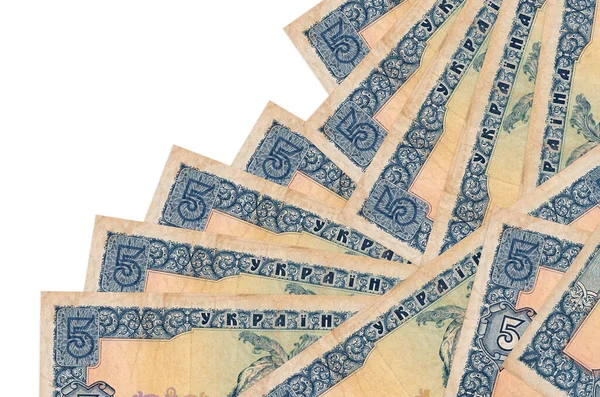 Ukrainska Hryvnias Räkningar Ligger Olika Ordning Isolerad Vitt Lokal Bank — Stockfoto