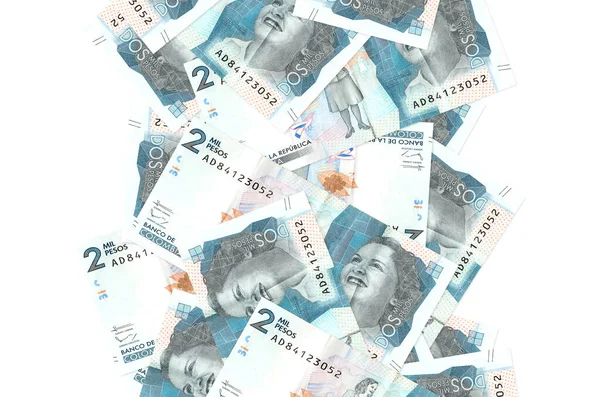 Kolumbianische Pesos Scheine Fliegen Vereinzelt Auf Weiß Herunter Viele Banknoten — Stockfoto