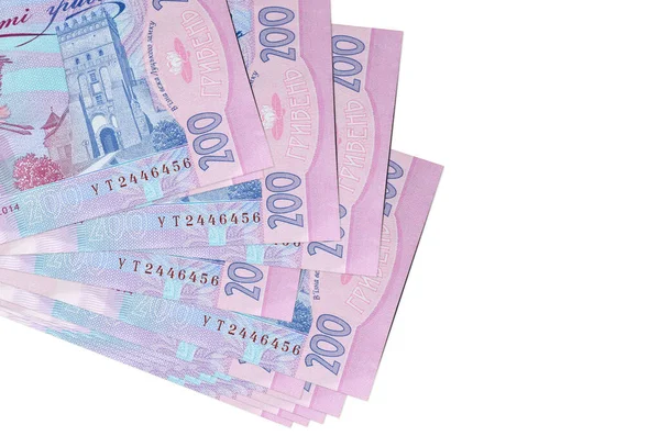 200 Ukraińskich Banknotów Hrywien Leży Małej Paczce Lub Opakowaniu Odizolowanym — Zdjęcie stockowe