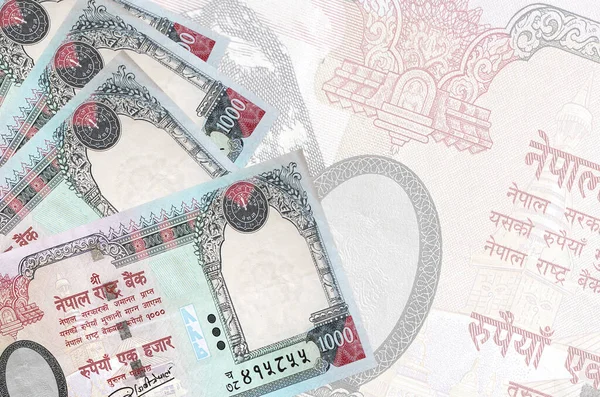 1000 Nepalskich Banknotów Rupii Leży Stosach Tle Dużego Półprzezroczystego Banknotu — Zdjęcie stockowe