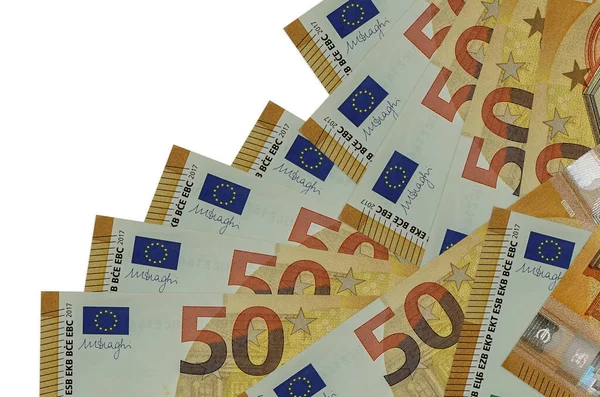 Euro Biljetten Liggen Verschillende Volgorde Geïsoleerd Wit Lokaal Bankieren Geld — Stockfoto