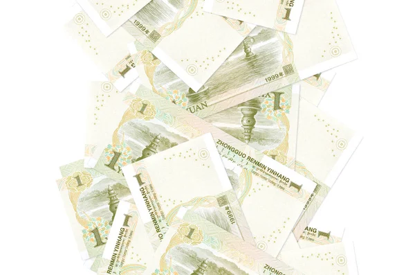 Chinesische Yuan Scheine Fliegen Vereinzelt Auf Weiß Herunter Viele Banknoten — Stockfoto