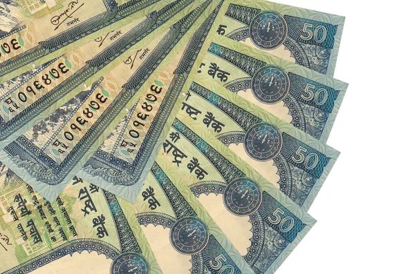 Nepalese Roepies Biljetten Ligt Geïsoleerd Witte Achtergrond Met Kopieerruimte Gestapeld — Stockfoto