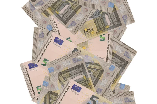 Χαρτονομίσματα Των Ευρώ Πετούν Προς Κάτω Απομονωμένα Στα Λευκά Πολλά — Φωτογραφία Αρχείου