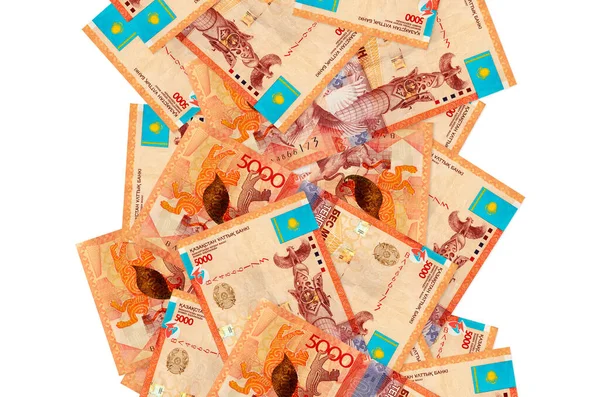 5000 Kazakhstani Tenge Bills Flying Isolated White Many Banknotes Falling — Stock Photo, Image