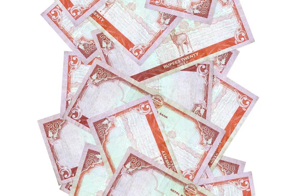 Непальских Рупий Разлетаются Белому Многие Банкноты Падают Белой Копией Пространства — стоковое фото